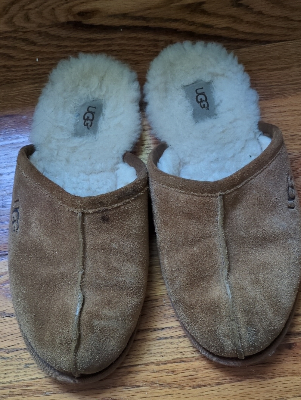 UGG Men's  Chestnut Brown Suede Shearling Slip-On Slippers